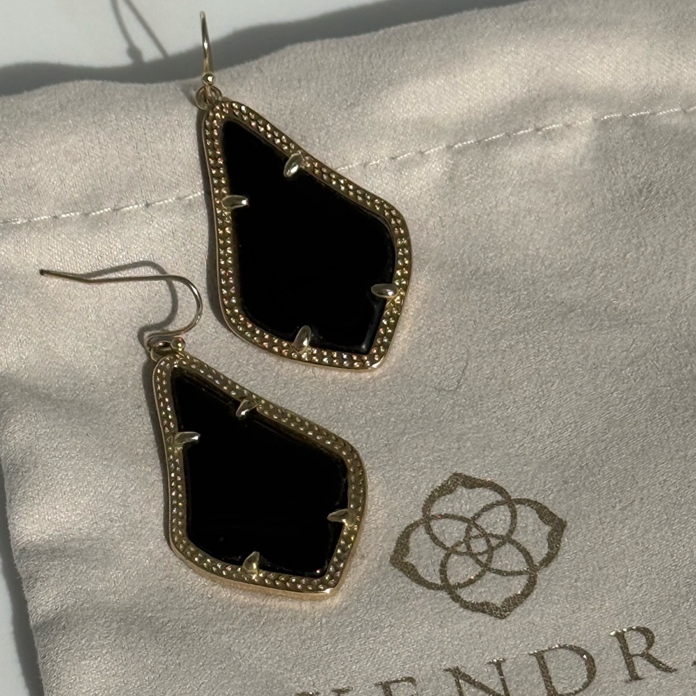 Kendra Scott Gold and Black Asymmetrical Drop Earrings - Picture 3 of 5